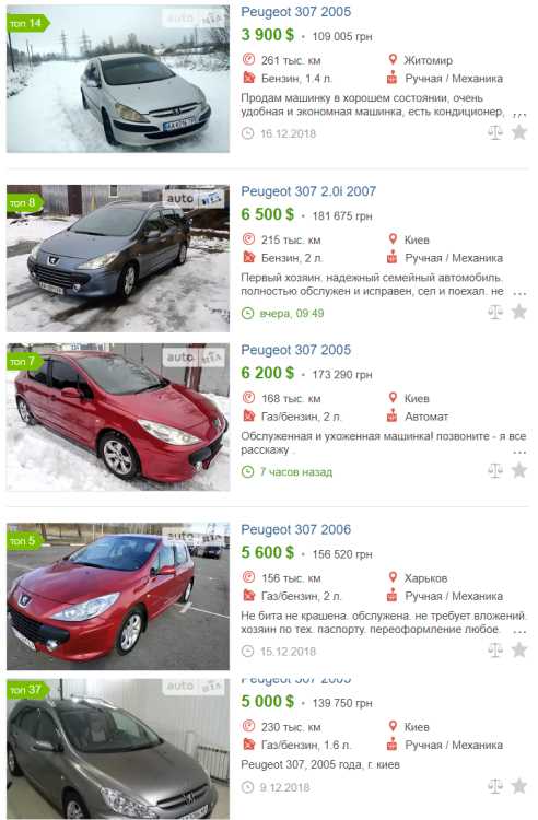 Peugeot 307 (2005 - 2007 гг выпуска)